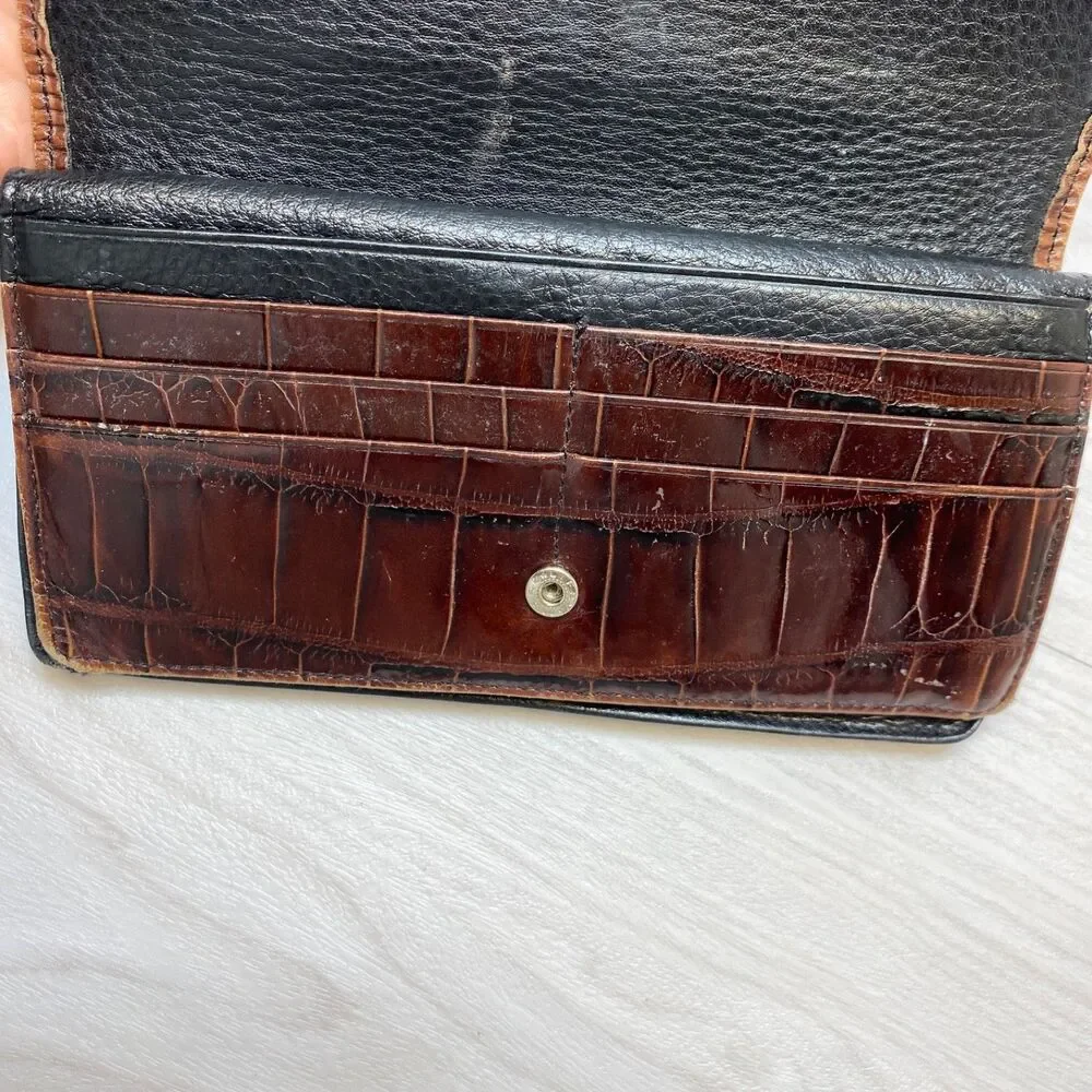 Vintage Brighton Two Toned Brown Black Leather‎ Wallet Billfold Trifold
